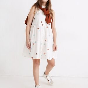 Madewell Daisy Embroidered Banded-Collar Tiered Dress 100% Cotton Size Small EUC